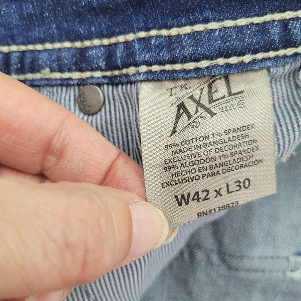 TK‎ Axel Mens Slim Bootcut Jeans 42x30 Eaton Wash Embroidered Pockets AXMB0056